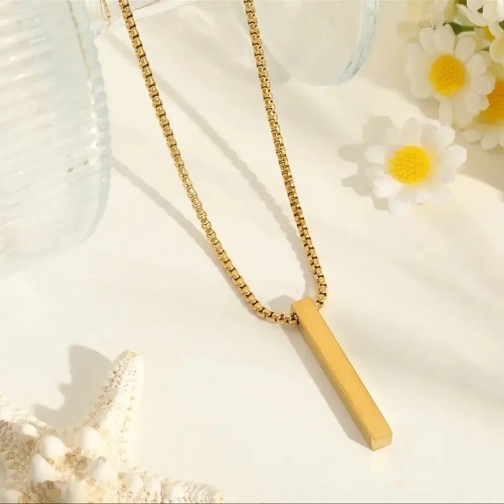 18K Gold Plated Vertical Bar Pendant Necklace